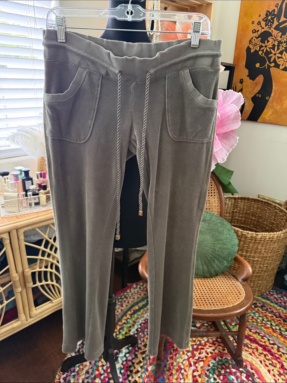 Y2K Juicy Couture Gray Low Rise Drawstring Terrycloth Track Sweatpants